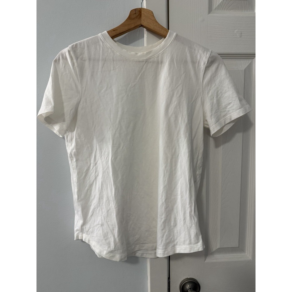 Lululemon Plain White Fitted Tee Sz S Short Scoop Hem Thick Minimalist Layering